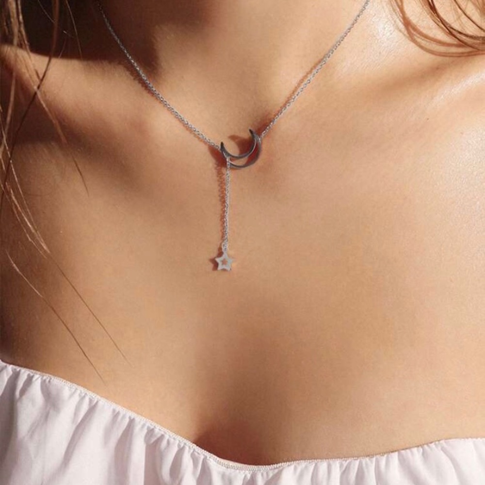 Silver Moon & Dangling Star Necklace